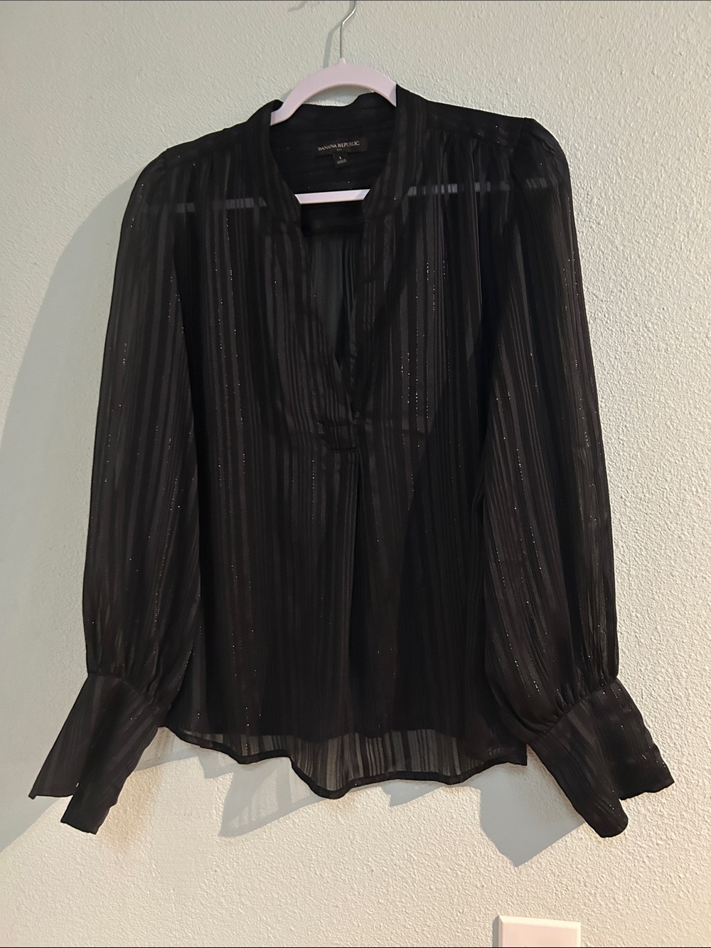 Banana Republic Black Sheer Metallic-detail Blouse
